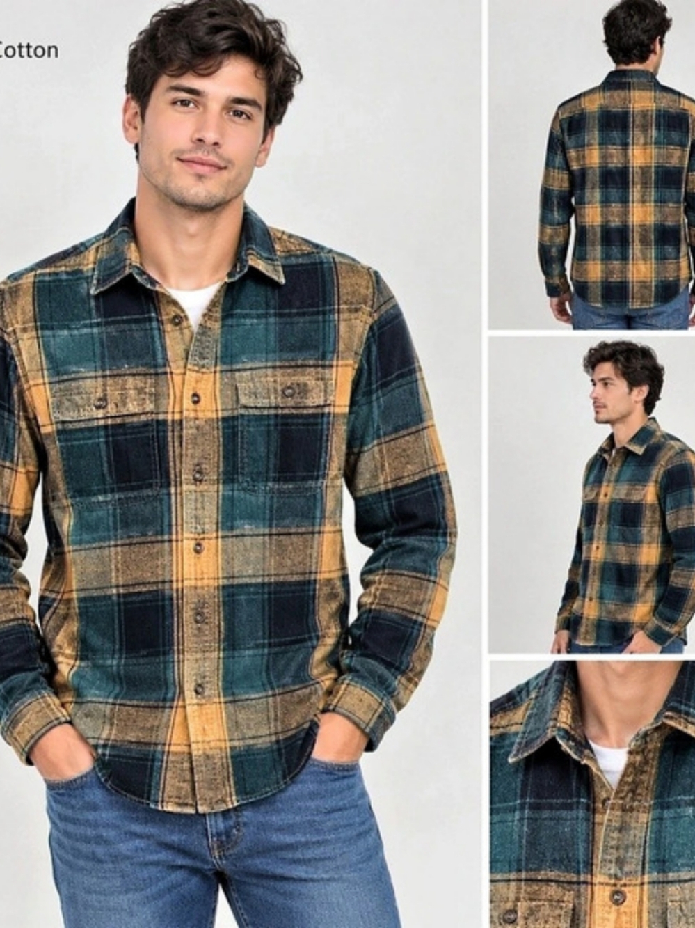 Sonoma Mens S Flannel Shirt Green Yellow Plaid 100% Cotton Long Sleeve Casual